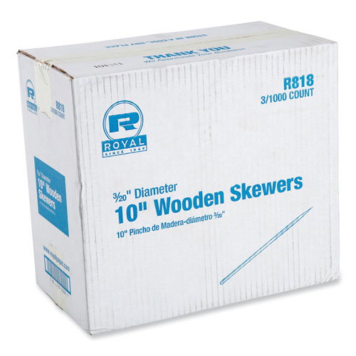 Wooden Skewers, 10", Natural, 1,000/Box, 3 Boxes/Carton