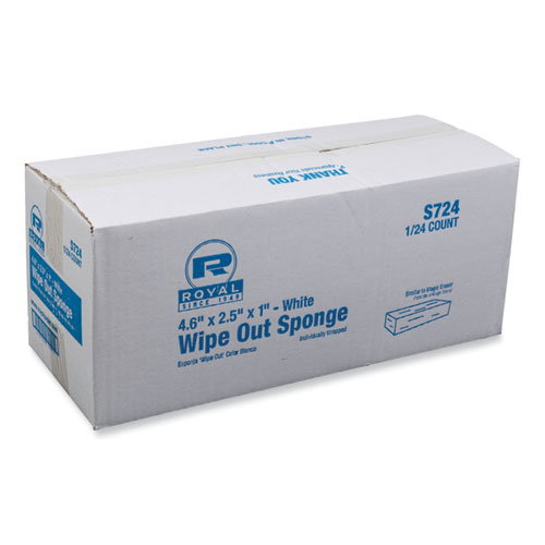 Medium-Duty Wipe Out Scrubbing Sponge, 4.6 x 2.5, 1" Thick, White, 24/Carton