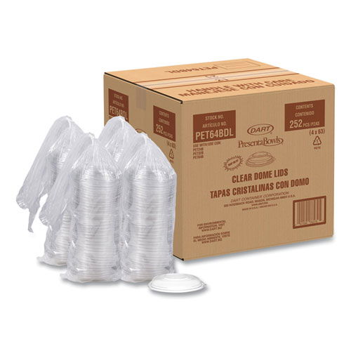 PresentaBowls Lids, Clear, Fits 24 oz to 64 oz Bowls, 7.3" Diameter x 1.1" h, Plastic, 252/Carton