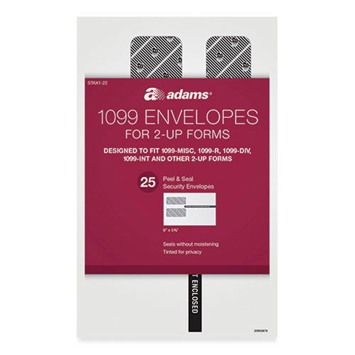 1099 Envelopes for Two-Up Forms, Square Flap, Self-Adhesive Closure, 5.63 x 9, White, 25/Pack