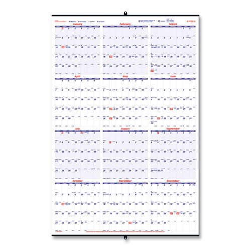 Yearly Wall Calendar, 24 x 36, White/Blue Sheets, 12-Month (Jan to Dec): 2025