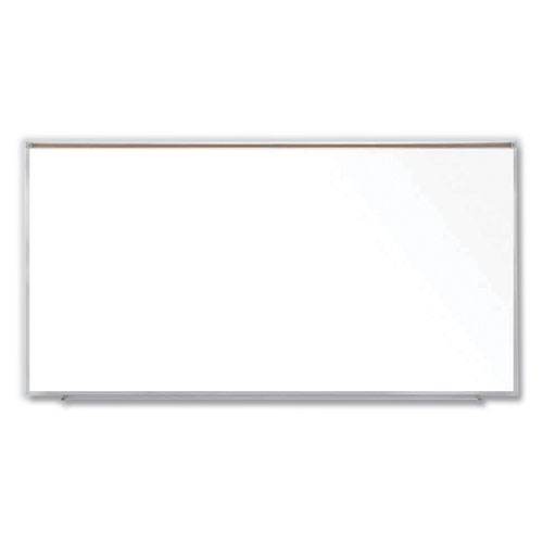 Magnetic Porcelain Whiteboard with Aluminum Frame and Maprail, 120.59" x 60.47", White Surface, Satin Aluminum Frame