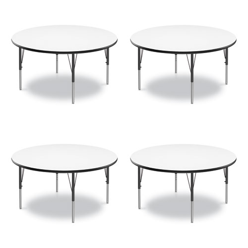 Dry Erase Markerboard Activity Tables, Round, 42" x 19" to 29", White Top, Black Legs, 4/Pallet