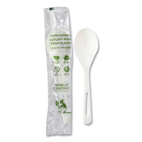 TPLA Wrapped Cutlery, Soup Spoon, Plastic, White, 750/Carton