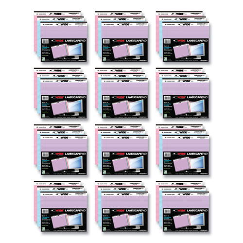 WIDE Landscape Format Writing Pad, Medium/College Rule, 40 Assorted Colors 11 x 9.5 Sheets, 12/Carton