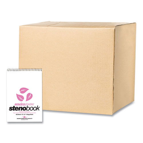 EnviroShades Steno Pad, Gregg Rule, White Cover, 80 Pink 6 x 9 Sheets, 24 Pads/Carton