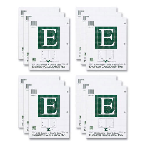 Engineer Pad, (1.25" Margin), Quad Rule (5 sq/in, 1 sq/in), 200 Light Green 8.5 x 11 Sheets/Pad, 12/Carton