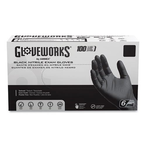 Nitrile Exam Gloves, Powder-Free, 6 mil, 2X-Large, Black, 100 Gloves/Box, 10 Boxes/Carton