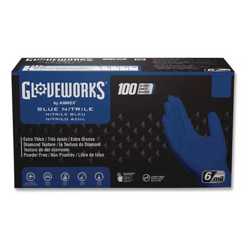 Heavy-Duty Industrial Nitrile Gloves, Powder-Free, X-Large, 6 mil Thick, 9.5" Long, Royal Blue, 100/Box, 10 Boxes/Carton