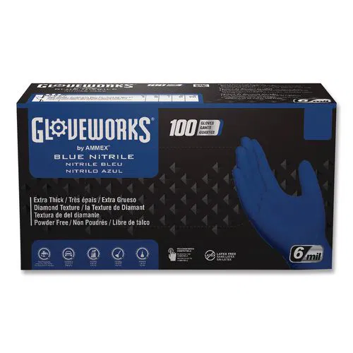 Heavy-Duty Industrial Nitrile Gloves, Powder-Free, Medium, 6 mil Thick, 9.5" Long, Royal Blue, 100/Box, 10 Boxes/Carton
