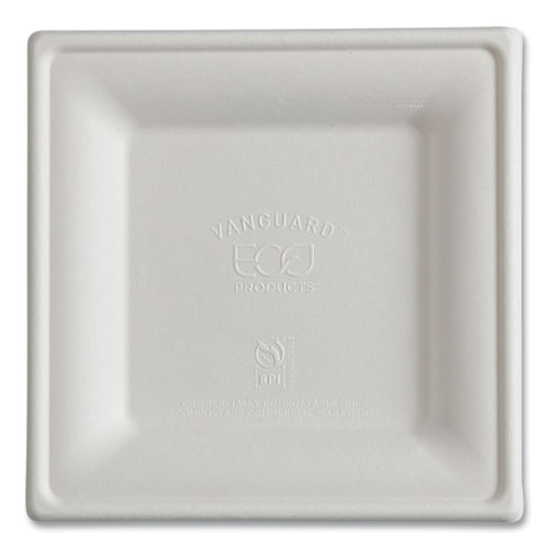 Vanguard Renewable and Compostable Sugarcane Plates, 6 x 6, White, 500/Carton