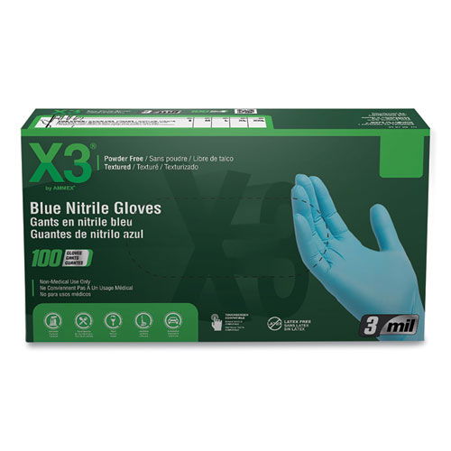 Industrial Nitrile Gloves, Powder-Free, Medium, 3 mil Thick, 9.5" Long, Blue, 100/Box, 10 Boxes/Carton