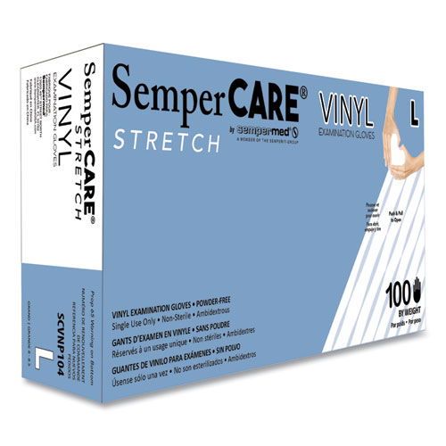 Stretch Vinyl Examination Gloves, Powder-Free, Large, 5 mil Thick, 9.45" Long, Cream, 100/Box, 10 Boxes/Carton