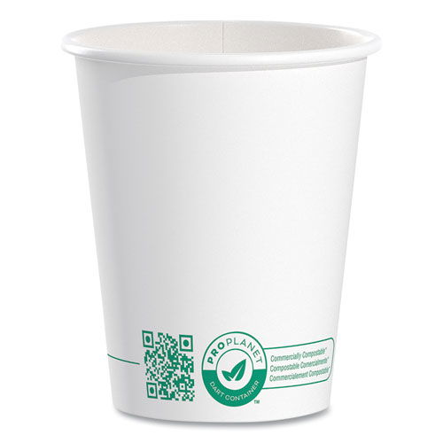 Compostable Paper Hot Cups, 10 oz, White/Green, 1,000/Carton