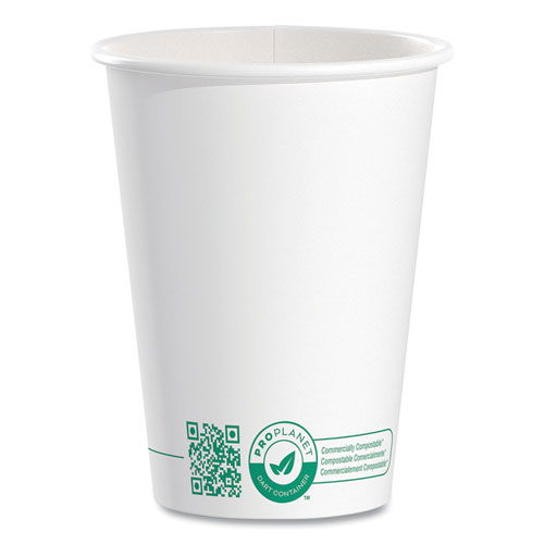 Compostable Paper Hot Cups, 12 oz, White/Green, 1,000/Carton