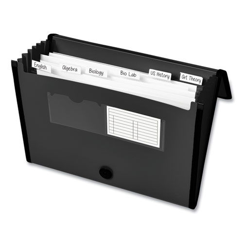 Expanding File Folder Organizer, 7 Sections, Hook/Loop Closure, Letter Size, Black