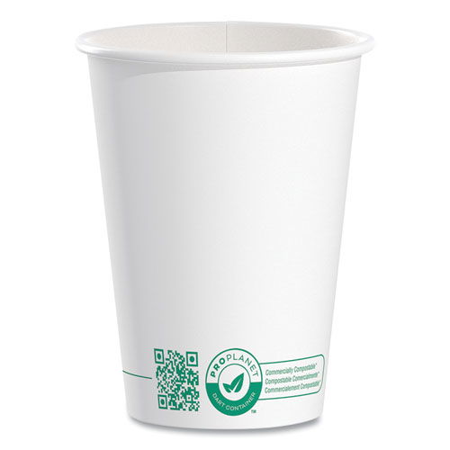 Compostable Paper Hot Cups, 12 oz, White/Green, 50/Pack