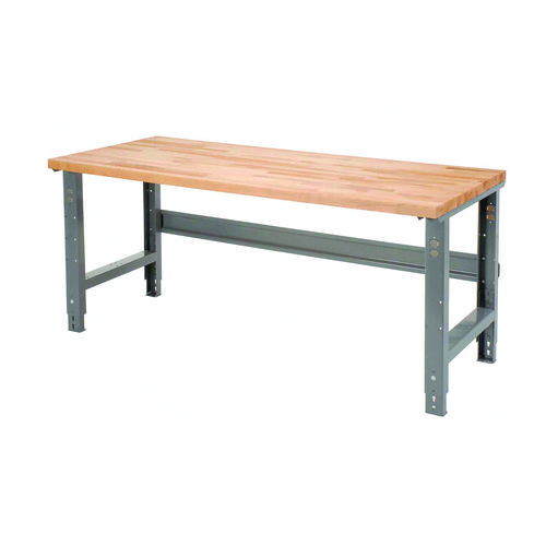 Standard Duty Butcher Block Top Adjustable Height Workbench, 2,000 lbs, 60 x 30 x 30.88 to 36.88, Birch/Gray