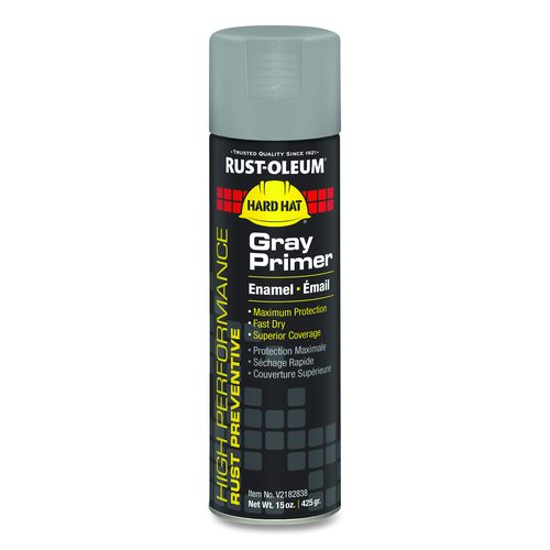 Hard Hat High Performance V2100 System Rust Preventive Enamel Spray Primer, Flat Gray, 15 oz Aerosol Can, 6/Carton