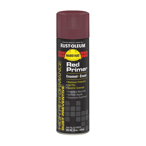 Hard Hat High Performance V2100 System Rust Preventive Enamel Spray Primer, Flat Red, 15 oz Aerosol Can, 6/Carton