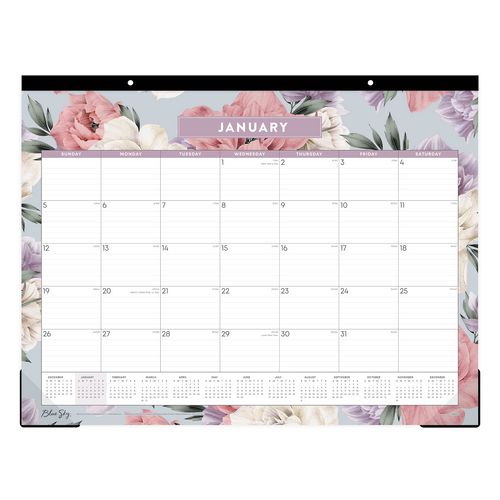 Tula Monthly Desk Pad Calendar, Floral Artwork, 22" x 17", White/Purple/Pink Sheets, Black Headband, 12-Month (Jan-Dec): 2026
