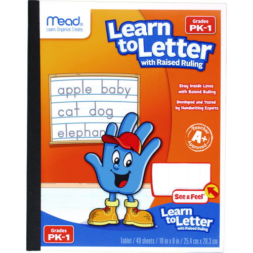 Learn to Letter Primary Journal with Raised Ruling, Manuscript Format, Orange/White/Blue Cover, (40) 10 x 8 Sheets