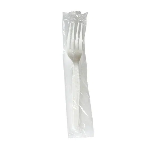 Heavyweight Wrapped Polystyrene Cutlery, Fork, Plastic, White, 1,000/Carton