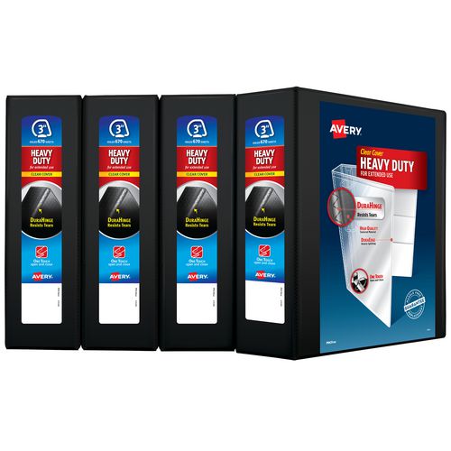 Heavy-Duty View Binder with DuraHinge and One Touch EZD Rings, 3 Rings, 3" Capacity, 11 x 8.5, Black, 4/Carton