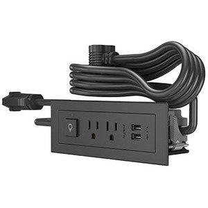 Legrand Furniture Power 2-Outlet with Switching and USB-A Unit- Black - 125 V AC / 15 A Rectangular Flange Mount, Tabletop