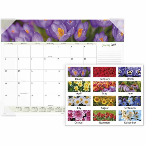 At-A-Glance Panoramic Floral Desk Pad - Standard - Monthly - 12 Month - January 2026 to December 2026 - 1 Month Single Page Layout - 21 3/4" x 17" Sheet Size - White Sheet - 2.13" x 2.25" Block - Desk Pad - Poly, Paper - Bleed Resistant Paper, Unruled Dai
