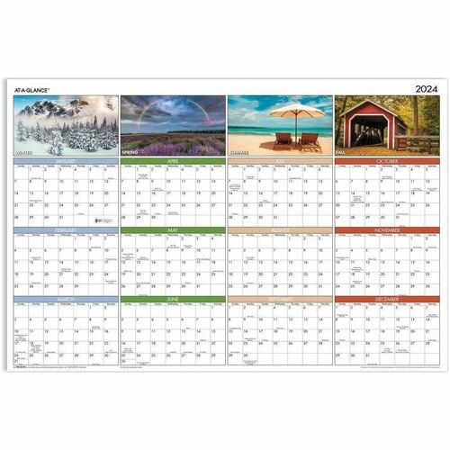 At-A-Glance Seasons in Bloom Horizontal Vertical Erasable Yearly Wall Calendar - Large - Yearly - 12 Month - January 2026 to December 2026 - 36" x 24" Sheet Size - White Sheet - Multi - Laminate - Erasable, Reversible, Four-Color Photos for Each Season, D