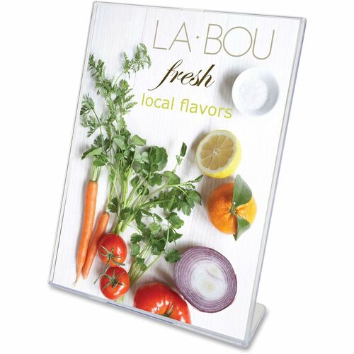 Deflecto Sign Holder, Superior Image, 7" W x 5" H, Top-Loading, Slanted, Clear Plastic, Literature Pocket