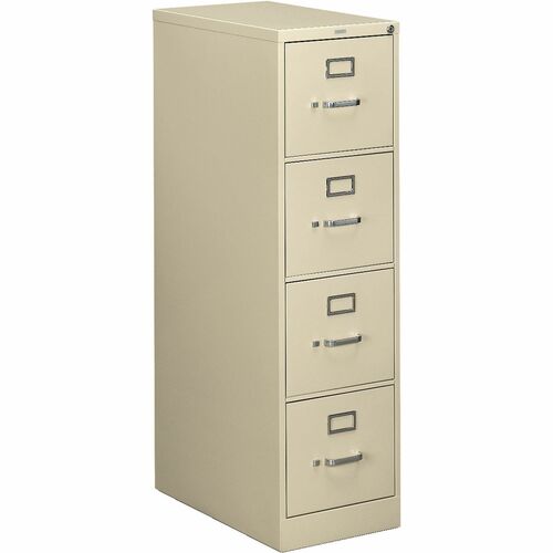 HON 510 Series File Cabinet, Vertical, 4-Drawer, Legal, 18.3" W x 25" D x 52" H, Putty Steel, One-Key Interchangeable Lock