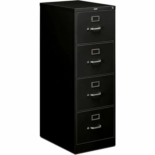 HON File Cabinet, 510 Series, 4-Drawer Vertical, Legal Size, Security Lock, 18.3" W x 25" D x 52" H, Black Steel