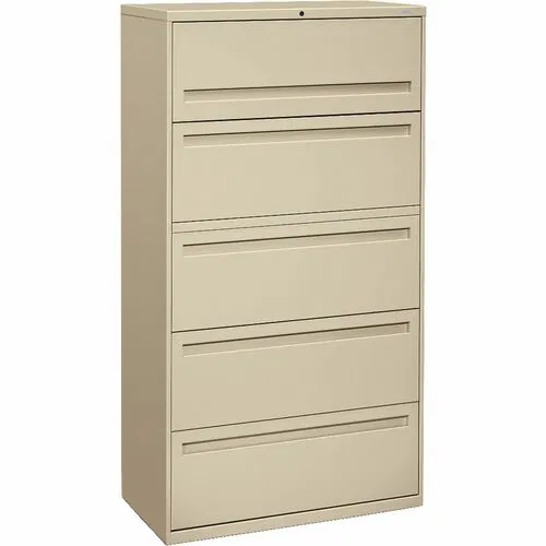 HON Brigade 700 Series 5-Drawer Lateral - 36" Width x 18" Depth x 64.3" Height - 5 x Drawer(s) - 1 x Door(s) - A4, Legal, Letter - Lateral - Interlocking - Putty - Metal - 1 Each