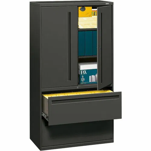 HON Brigade 700 Series Lateral File - 2-Drawer - 36" Width x 18" Depth x 64.3" Height - 3 x Shelf(ves) - 2 x Drawer(s) for File - 2 x Door(s) - Legal, Letter - Lateral - Locking Door, Sturdy, Tamper Resistant, Adjustable Leveler, Heavy Duty, Ball-bearing 