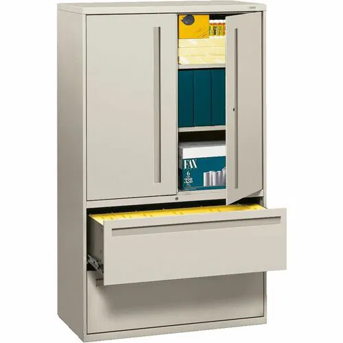 HON Brigade 700 Series Lateral File - 2-Drawer - 42" Width x 18" Depth x 64.3" Height - 2 x Shelf(ves) - 2 x Drawer(s) for File - 2 x Door(s) - A4, Legal, Letter - Lateral - Interlocking - Light Gray - Steel - 1 Each