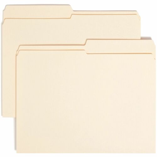 Smead 1/2 Tab Cut Letter Recycled Top Tab File Folder - 8 1/2" x 11" - 3/4" Expansion - Top Tab Location - Assorted Tab Position - 11 pt. - 2 Plys - Manila - Reinforced, Durable, Reinforced Tab, Rounded Corner - 10% Recycled - 100 / Box