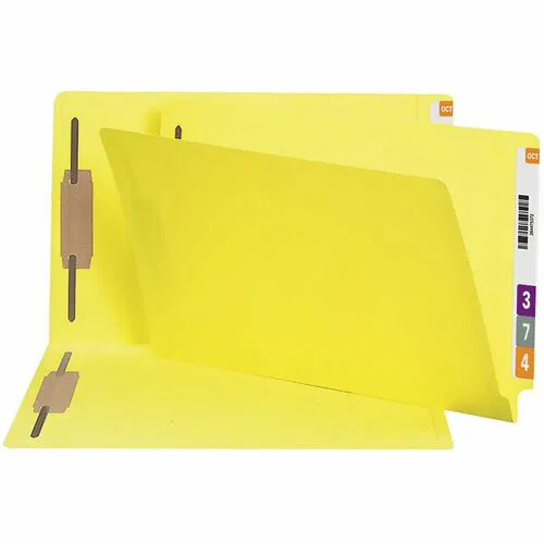 Smead Fastener Folder, Shelf-Master, Legal 8.5" x 14", 3/4" Expansion, 2 2B Fasteners, 11 Pt 2-Ply, Straight Tab, Yellow, 10% Recycled, 50/Box