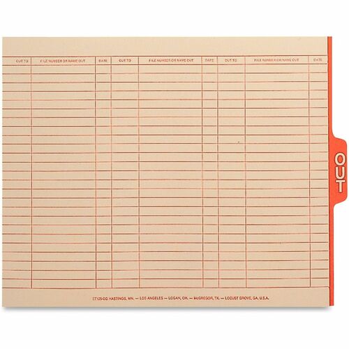 Smead File Guide - Printed Center Tab(s) - Message - OUT x 0.50" Tab Width - Legal - 8.50" Width x 14" Length - Manila Divider - Red Tab(s) - 10% Recycled - 100/Box - 5 / Carton