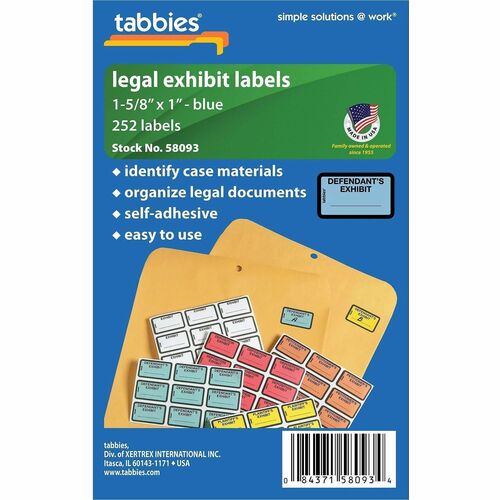 Tabbies File Folder Labels, 1-5/8" x 1", Preprinted Defendants Exhibit, Blue, 252/PK