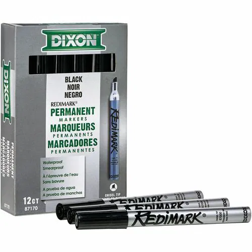 Dixon Industrial RediMark Permanent Marker, 6" Metal Barrel, Chisel Tip, Black Ink, 12/PK