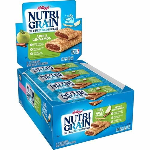 Nutri-Grain Cereal Bars, 1.3 oz, Apple Cinnamon, Low-Fat, Calcium-Enriched, 16/Box