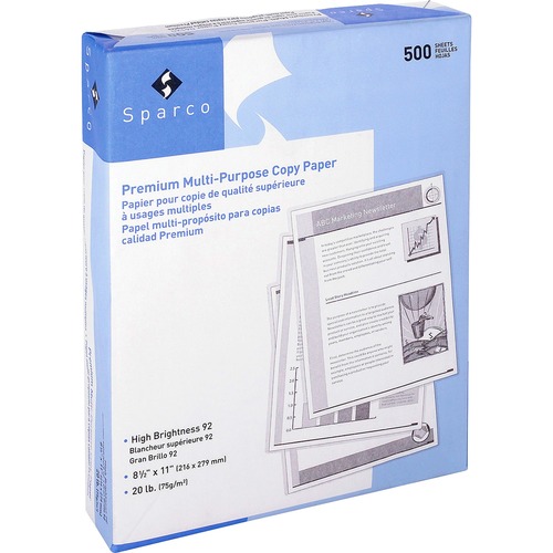 Sparco Copy and Multipurpose Paper, Letter 8.5" x 11", 20 lb, 92 Brightness, 500 Sheets/Ream, Laser Printers, Copiers, 10/CT