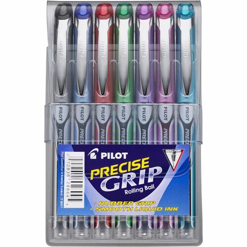 Pilot Rollerball Pen, Precise Grip, 0.5mm Extra-Fine Needlepoint, Capped, Assorted Ink Colors, Water-Resistant, Fade-Resistant, 7/PK