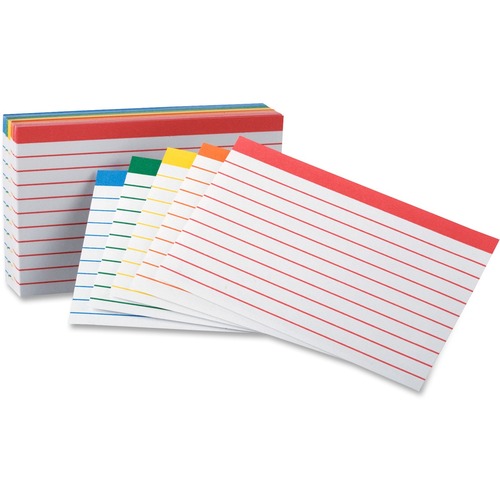 Oxford Index Cards, 3" x 5", Color-Coded Bar Ruling, Front-Ruled, Acid-Free Cardstock, Assorted Colors, 100/PK