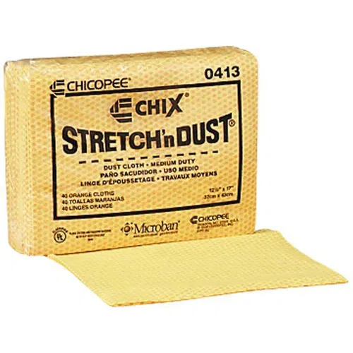 Chicopee Cleaning Cloth, Stretch'N Dust, 12.6" x 17", Medium-Duty Viscose, Pre-Impregnated Mineral Oil, Yellow/Orange, 40/Bag, 10/CT