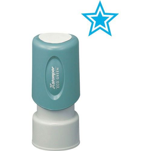 Xstamper Pre-Inked Stamp, Outlined Star Design, 0.63" Impression, Light Blue Ink, Re-Inkable, Retractable, 100,000 Impressions