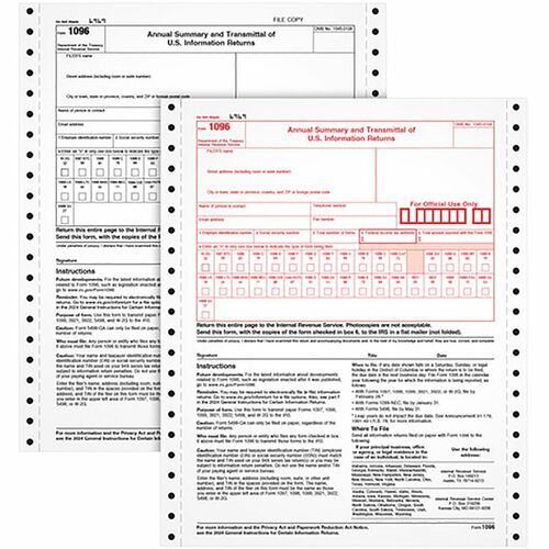 TOPS 1096 Tax Form - 2 Part - Carbonless Copy - 8.50" x 11" Sheet Size - White - White Sheet(s) - 10 / Pack