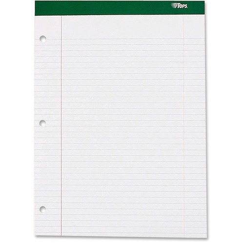 TOPS Notepad, Double Docket, Letter 8.5" x 11.75", 100 Sheets, Wide-Ruled, Perforated, 16 lb, Chipboard Back, Three-Hole Punched